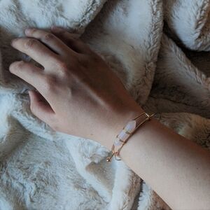 Gold and Rose Quartz Wire Wrapped Bangle Bracelet - Women Jewelry